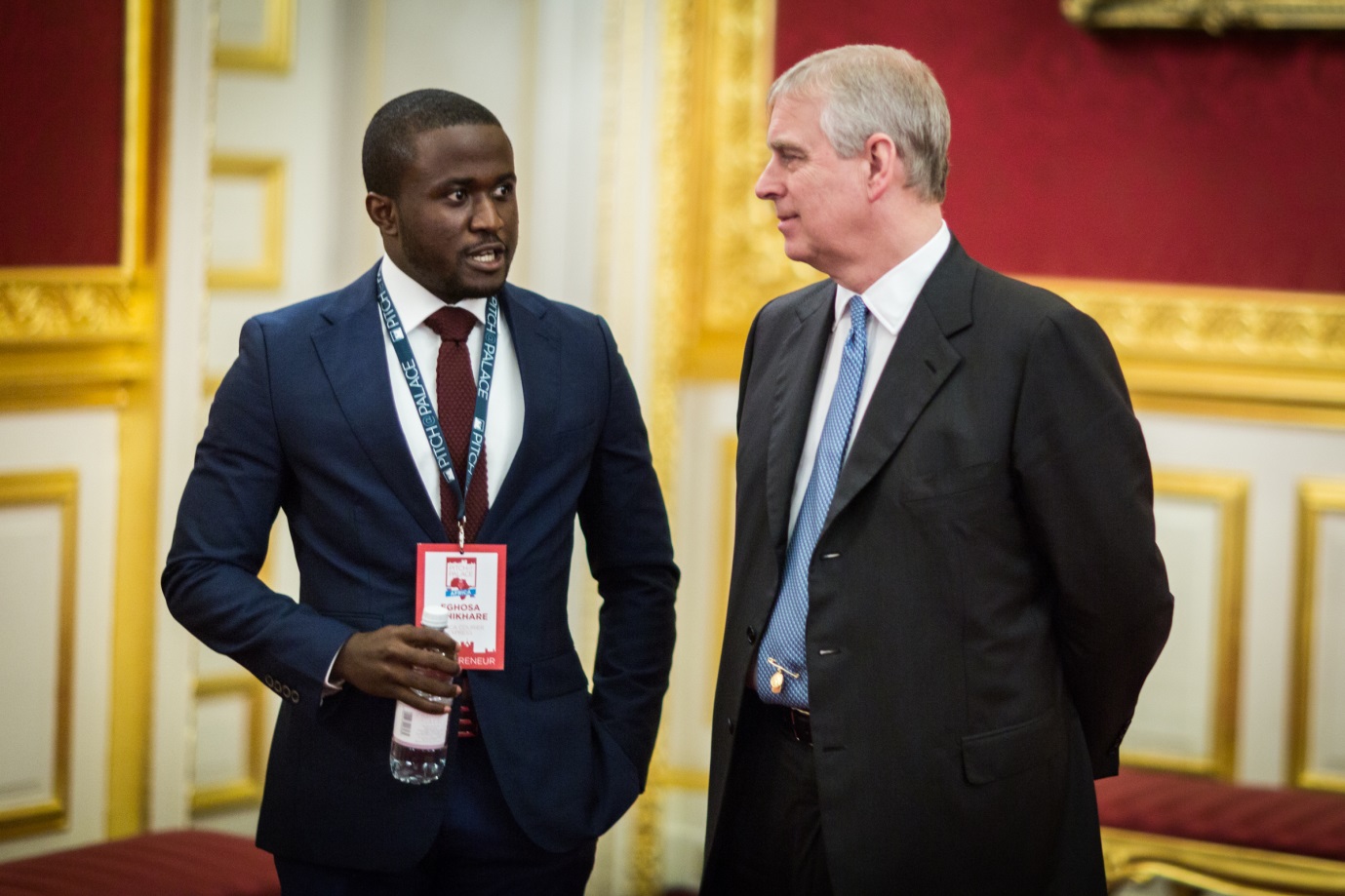 HRH The Duke of York talking to entrepreneur Eghosa Nehikhare at Pitch@Palace Africa