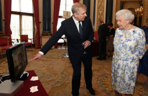 Her Majesty The Queen with HRH The DUke of York at the UK technology event at Buckingham Palace