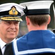 The Duke of York, Commodore in Chief Fleet Air Arm, talks to a Naval Airman at the handover of Merlin Helicopters to the Royal Navy of 846 Naval Air Squadron.