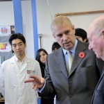 The Duke with Professor Malcolm Longair, Development Director at the Cavendish Laboratory, in the Quantum Matter Laboratory.