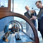 The Duke views the Splitting of the Atom exhibit at Cavendish Laboratory.