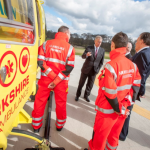 The Duke meeting on-duty paramedics from Yorkshire Air Ambulance after they returned from a call out.