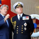 The Duke of York speaks with Nick Jellicoe, grandson of Britain's naval commander in 1916, Admiral Sir John Jellicoe