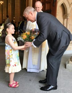 HRH receives flowers at Synod Service of the Anglican Diocese of Brisbane at St John’s Cathedral