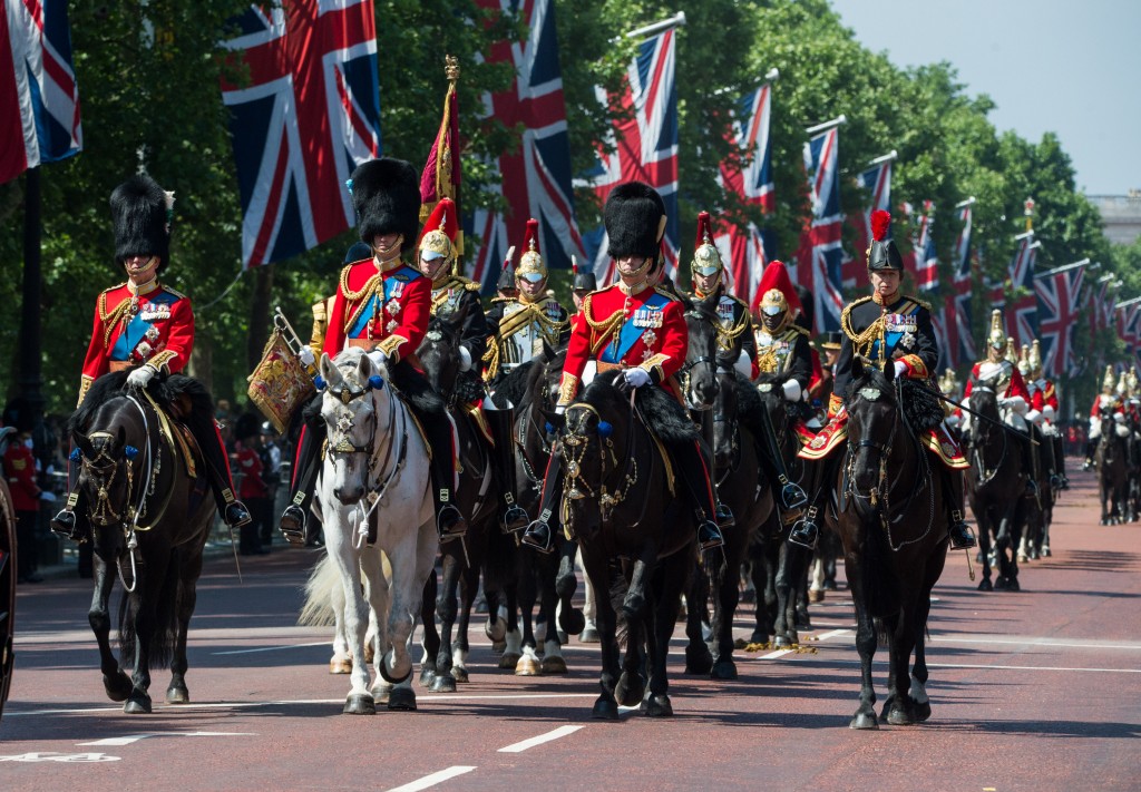 COLDSTREAM GUARDS TROOP THEIR COLOUR TO CELEBRATE HER MAJESTY THE QUEEN’S OFFICIAL BIRTHDAY